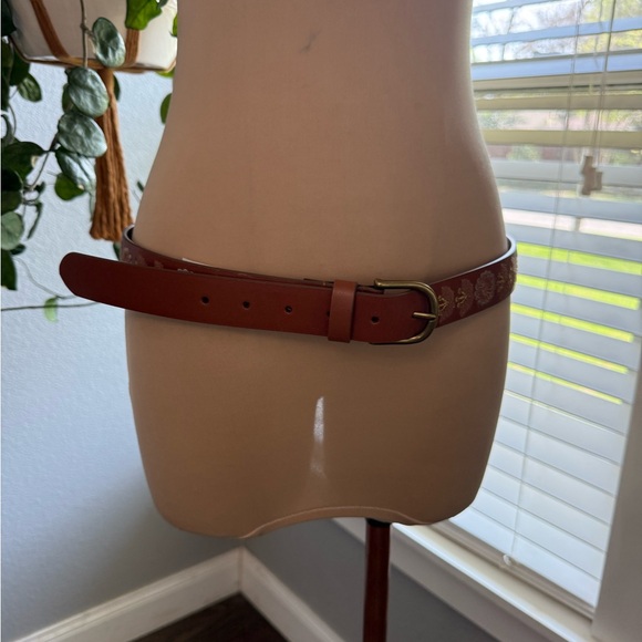 NWT Lucky Brand Golden Floral Embroidered Belt in Medium Brown main image 5